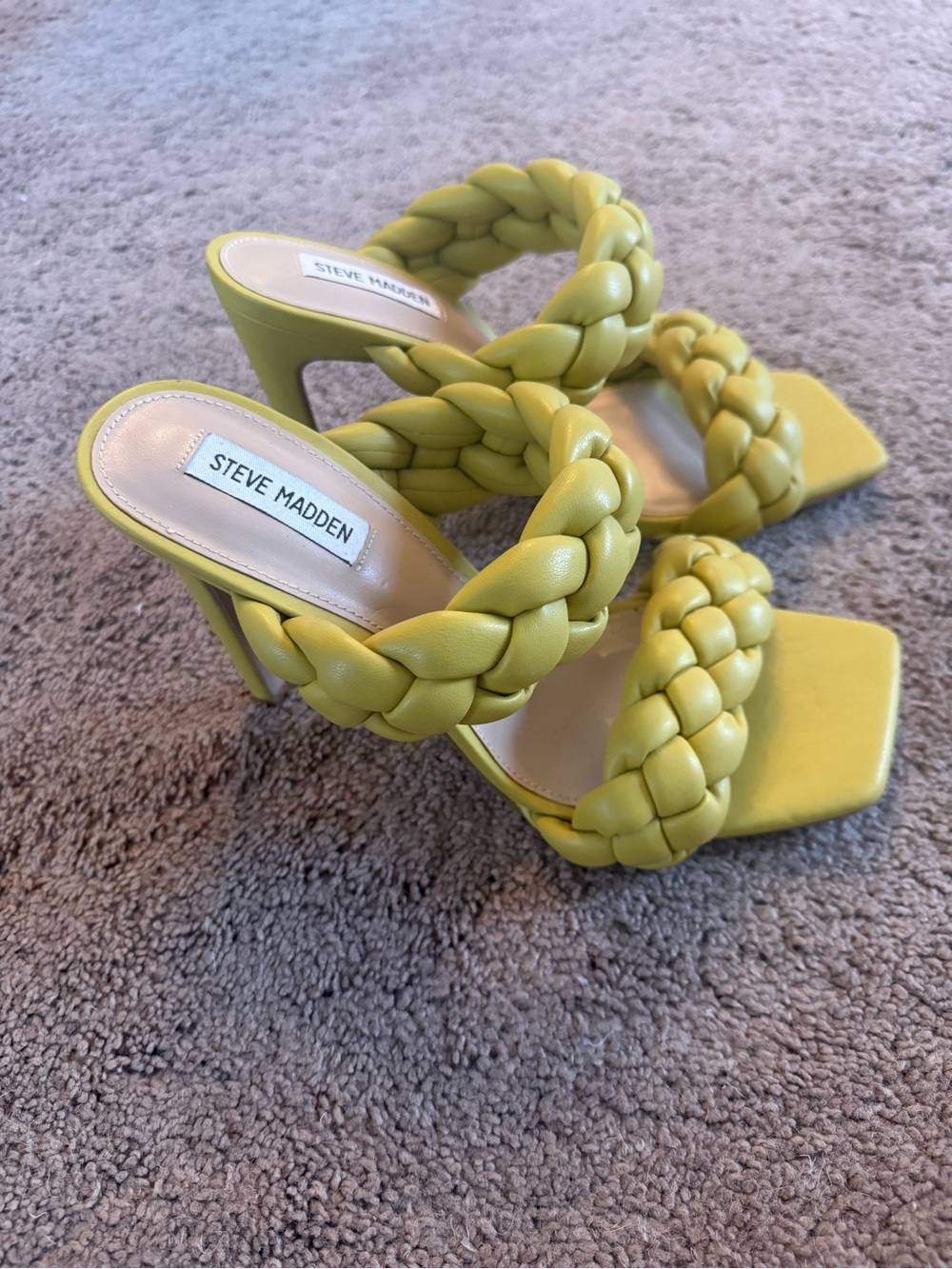 Steve Madden Yellow Braided Double-Strap Heeled Sandals